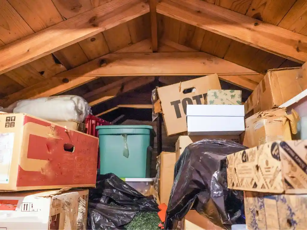 A cluttered loft in need of a loft clearance